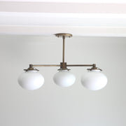 Three-Light Brass Chandelier with Opal Glass Globes