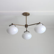 Three-Light Brass Chandelier with Opal Glass Globes