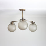 Three-Light Brass Chandelier with Ribbed Frosted Glass Globes