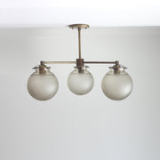 Three-Light Brass Chandelier with Ribbed Frosted Glass Globes