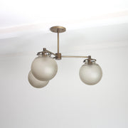 Three-Light Brass Chandelier with Ribbed Frosted Glass Globes