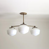 Three-Light Brass Chandelier with Schoolhouse Glass Shades