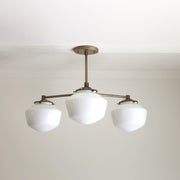Three-Light Brass Chandelier with Schoolhouse Glass Shades