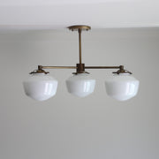Three-Light Brass Chandelier with Schoolhouse Glass Shades