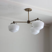 Three-Light Brass Chandelier with Schoolhouse Glass Shades