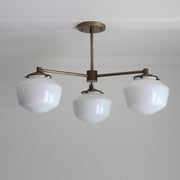 Three-Light Brass Chandelier with Schoolhouse Glass Shades