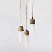 Three-Light Brass Cluster Pendant with Alabaster Cylinder Shades