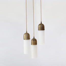 Three-Light Brass Cluster Pendant with Alabaster Cylinder Shades