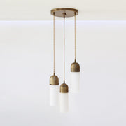 Three-Light Brass Cluster Pendant with Alabaster Cylinder Shades