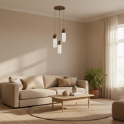 Three-Light Brass Cluster Pendant with Alabaster Shades