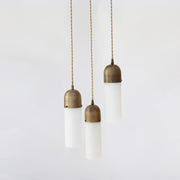 Three-Light Brass Cluster Pendant with Alabaster Shades