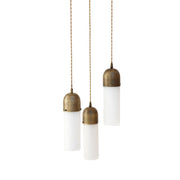 Three-Light Brass Cluster Pendant with Alabaster Shades