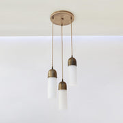 Three-Light Brass Cluster Pendant with Alabaster Shades