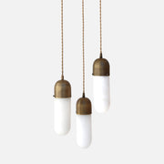 Three-Light Brass Cluster Pendant with Tall Alabaster Shades