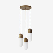 Three-Light Brass Cluster Pendant with Tall Alabaster Shades