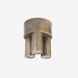 Three-Light Brass Cylinder Flush Mount Ceiling Light
