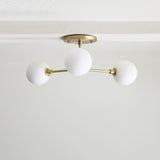 Three-Light Brass Sputnik Chandelier with Opal Globes