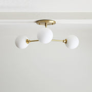Three-Light Brass Sputnik Chandelier with Opal Globes