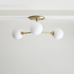 Three-Light Brass Sputnik Chandelier with Opal Globes