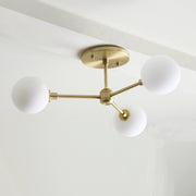 Three-Light Brass Sputnik Chandelier with Opal Globes