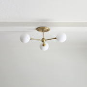 Three-Light Brass Sputnik Chandelier with Opal Globes