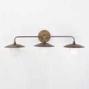 Three-Light Brass Wall Sconce with Disc Shades