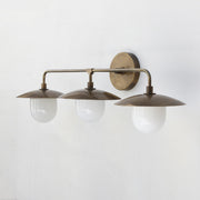 Three-Light Brass Wall Sconce with Disc Shades