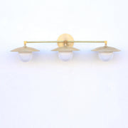Three-Light Brass Wall Sconce with Saucer Shades and Opal Globes