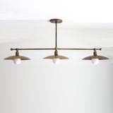 Three-Light Linear Brass Chandelier with 12-Inch Disc Shades