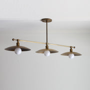 Three-Light Linear Brass Chandelier with 12-Inch Disc Shades