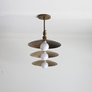 Three-Light Linear Brass Chandelier with 12-Inch Disc Shades