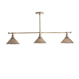Three-Light Linear Brass Chandelier with Cone Shades