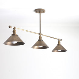 Three-Light Linear Brass Chandelier with Cone Shades
