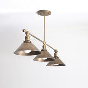 Three-Light Linear Brass Chandelier with Cone Shades