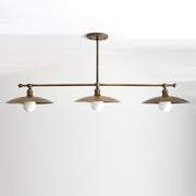 Three-Light Linear Brass Chandelier with Disc Shades