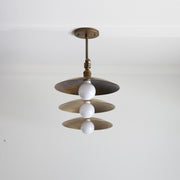 Three-Light Linear Brass Chandelier with Disc Shades