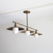 Three-Light Linear Brass Chandelier with Disc Shades
