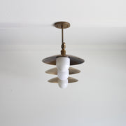 Three-Light Linear Brass Chandelier with Disc Shades