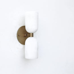 Two-Light Brass and Alabaster Up and Down Wall Sconce