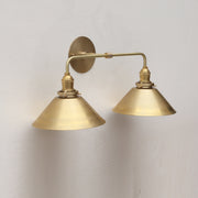 Two-Light Brass Cone Shade Vanity Sconce