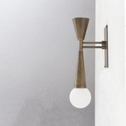 Two-Light Brass Double-Cone Wall Sconce with Exposed Globe