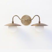 Two-Light Brass Gooseneck Wall Sconce with Opal Globes