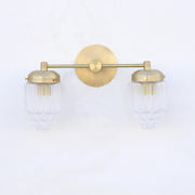Two-Light Brass Vanity Sconce with Fluted Glass Shades