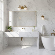 Two-Light Brass Vanity Sconce with Opal Capsule Shades