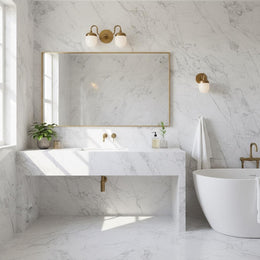 Two-Light Brass Vanity Sconce with Opal Capsule Shades