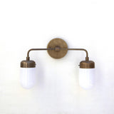 Two-Light Brass Vanity Wall Sconce with Opal Glass Shades