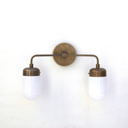 Two-Light Brass Vanity Wall Sconce with Opal Glass Shades