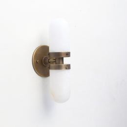 Two-Light Brass Wall Sconce with Clamped Alabaster Capsules