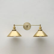 Two-Light Brass Wall Sconce with Cone Shades