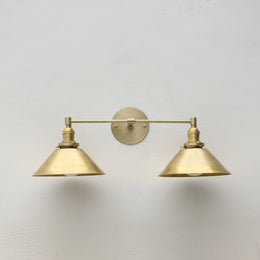 Two-Light Brass Wall Sconce with Cone Shades